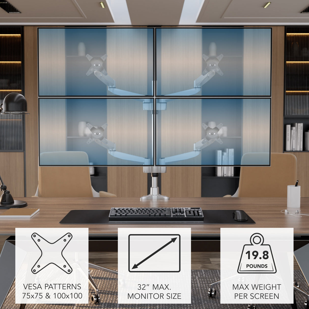 Silver Monitor Mount - Full Motion Quad Monitor Desk Mount - Mount-It! - MI-63156