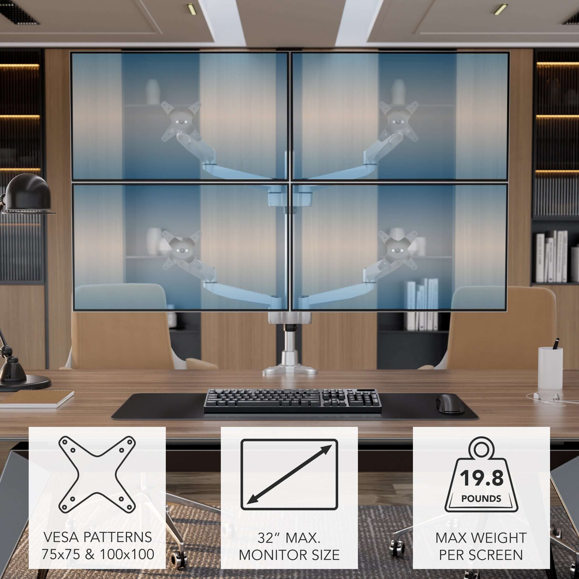 Mount-It! Full Motion Quad Monitor Desk Mount for monitors up to