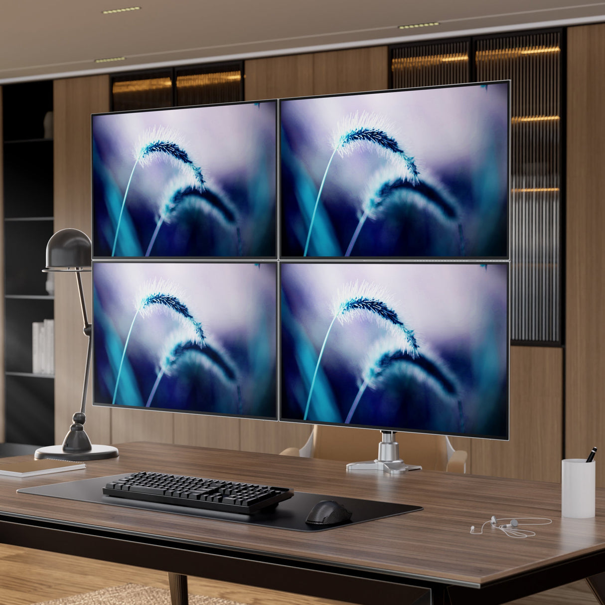 Silver Monitor Mount - Full Motion Quad Monitor Desk Mount with Gas Spring Arms - Mount-It! - MI-65156