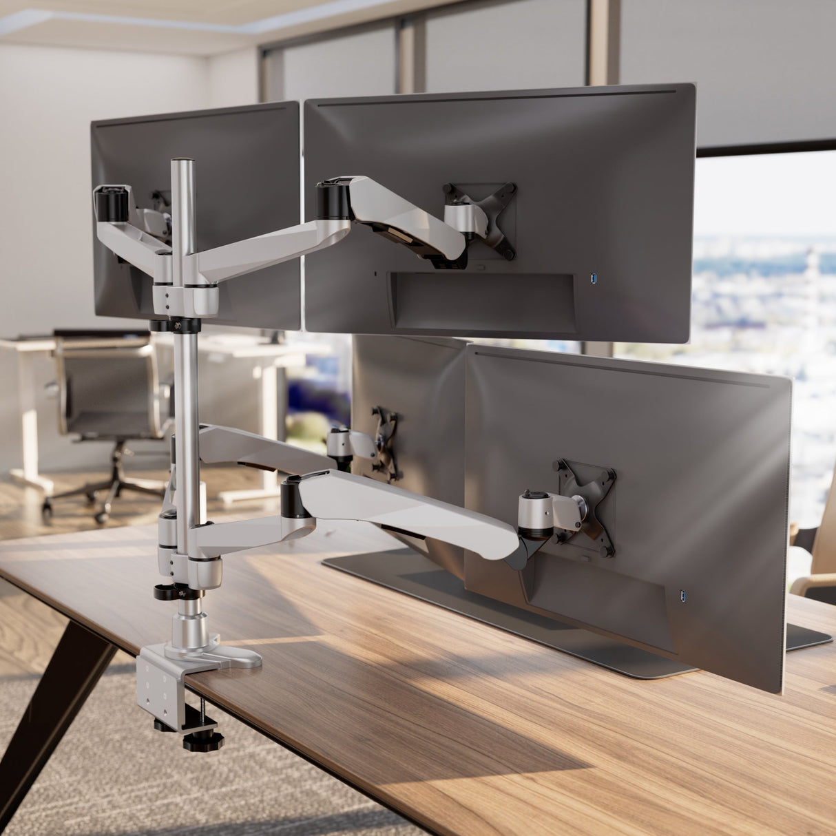 Silver Monitor Mount - Full Motion Quad Monitor Desk Mount with Gas Spring Arms - Mount-It! - MI-65156
