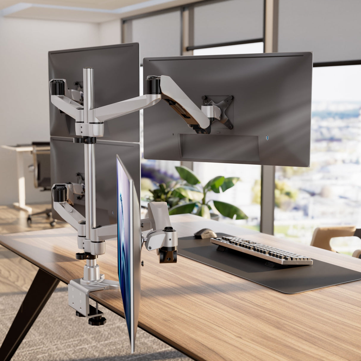 Silver Monitor Mount - Full Motion Quad Monitor Desk Mount with Gas Spring Arms - Mount-It! - MI-65156