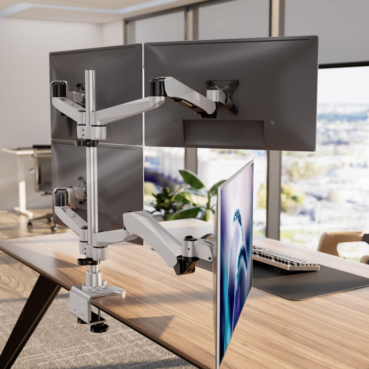 Silver Monitor Mount - Full Motion Quad Monitor Desk Mount with Gas Spring Arms - Mount-It! - MI-65156