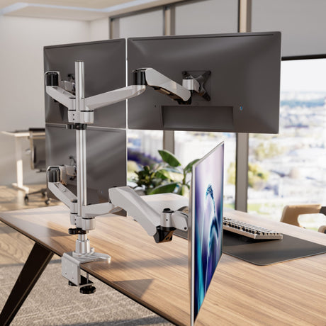 Silver Monitor Mount - Full Motion Quad Monitor Desk Mount with Gas Spring Arms - Mount-It! - MI-65156