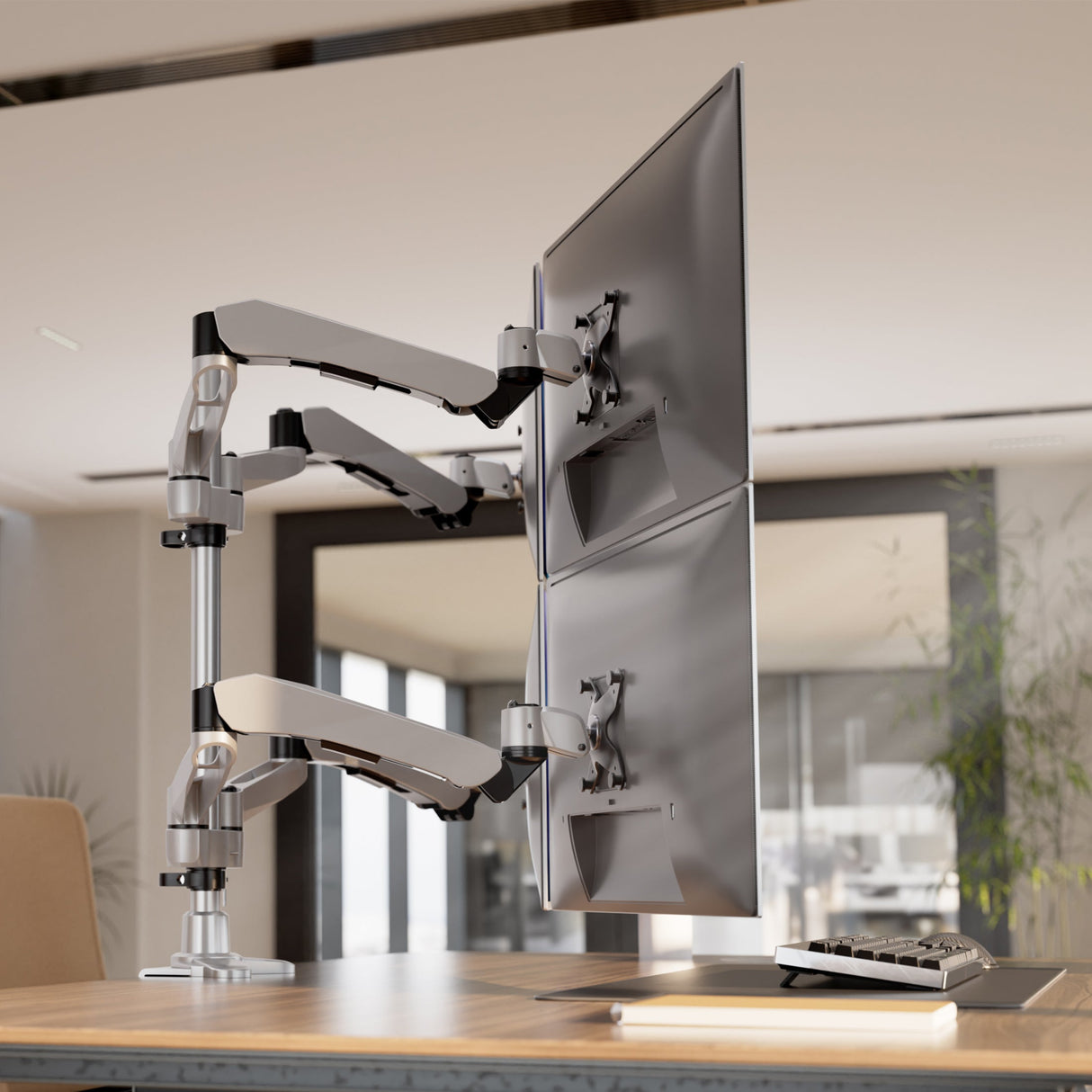 Silver Monitor Mount - Full Motion Quad Monitor Desk Mount with Gas Spring Arms - Mount-It! - MI-65156