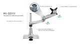 Silver Monitor Mount - Full Motion Single Dual-Segment Monitor Desk Mount - Mount-It! - MI-33111