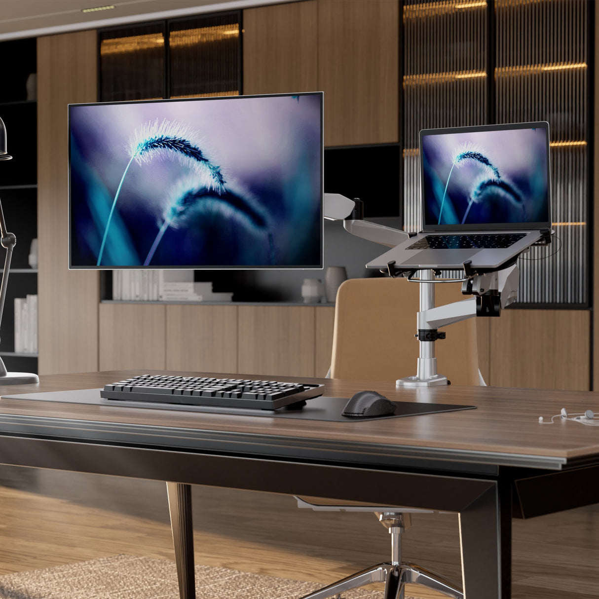 Silver Monitor Mount - Full Motion Single Monitor + Laptop Mount with Cooling Fan - Mount-It! - MI-75816