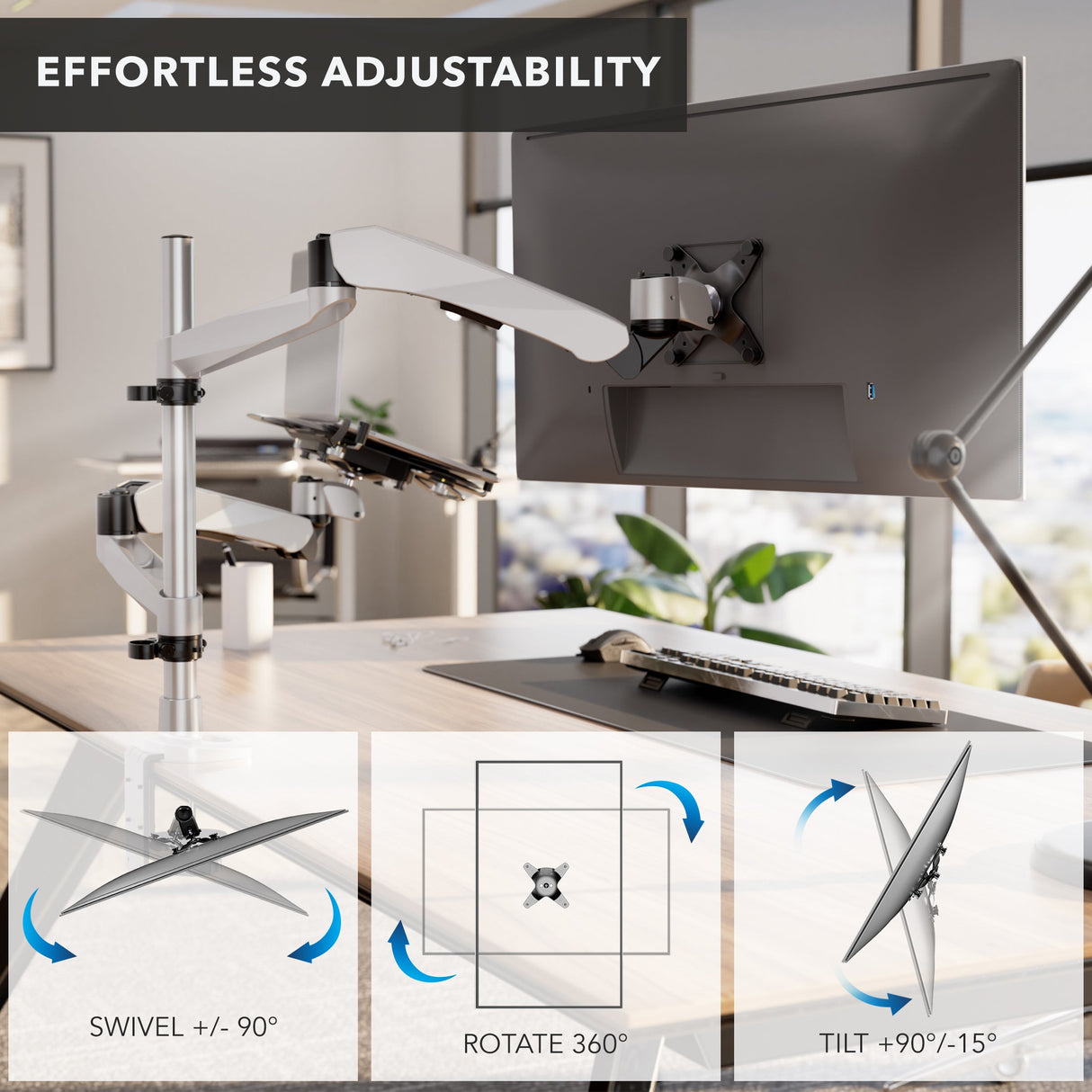 Silver Monitor Mount - Full Motion Single Monitor + Laptop Mount with Cooling Fan - Mount-It! - MI-75816