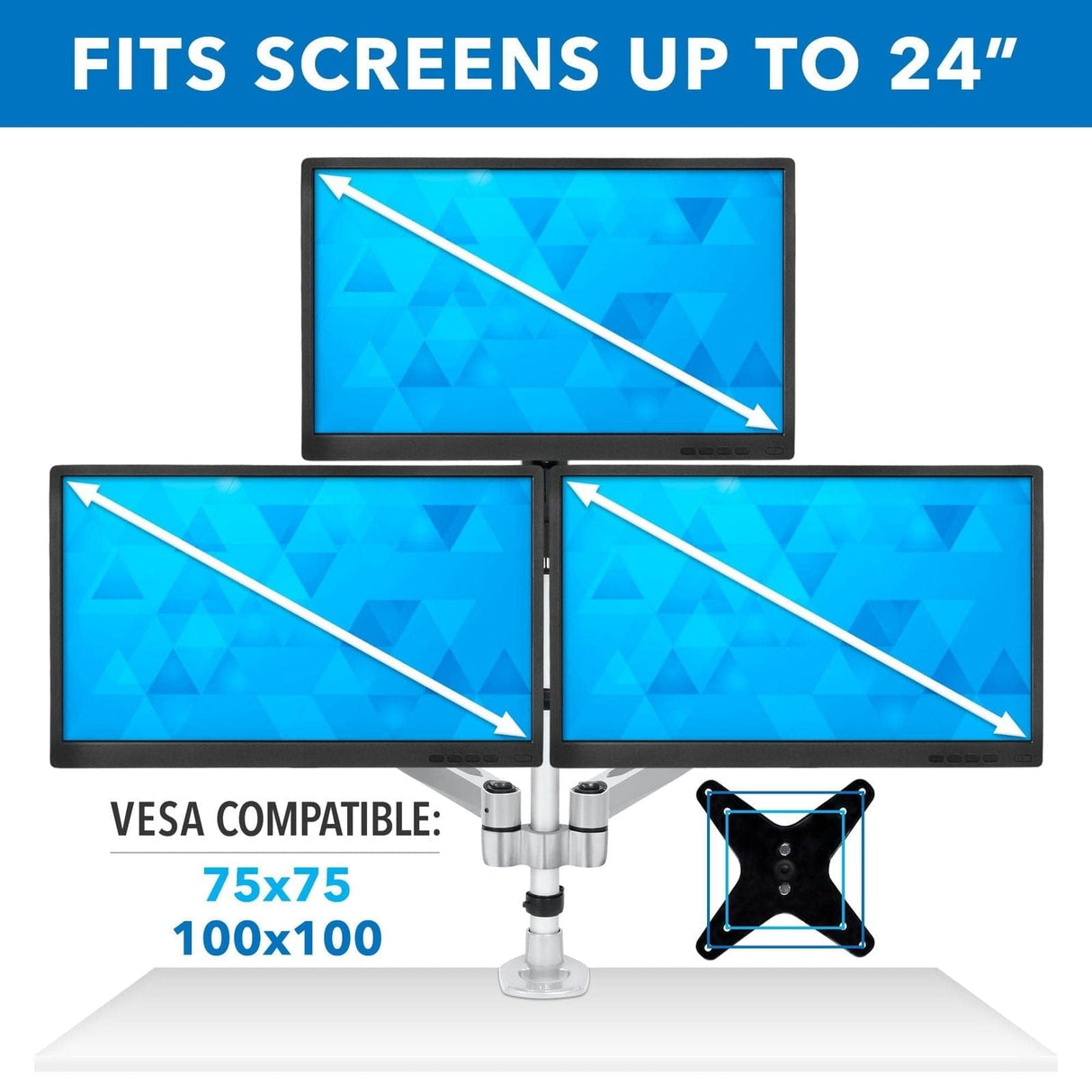 Silver Monitor Mount - Full-Motion Triple Monitor Desk Mount - Mount-It! - MI-55111