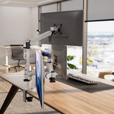 Silver Monitor Mount - Full Motion Triple Pyramid Monitor Desk Mount with Gas Spring Arms - Mount-It! - MI-55116