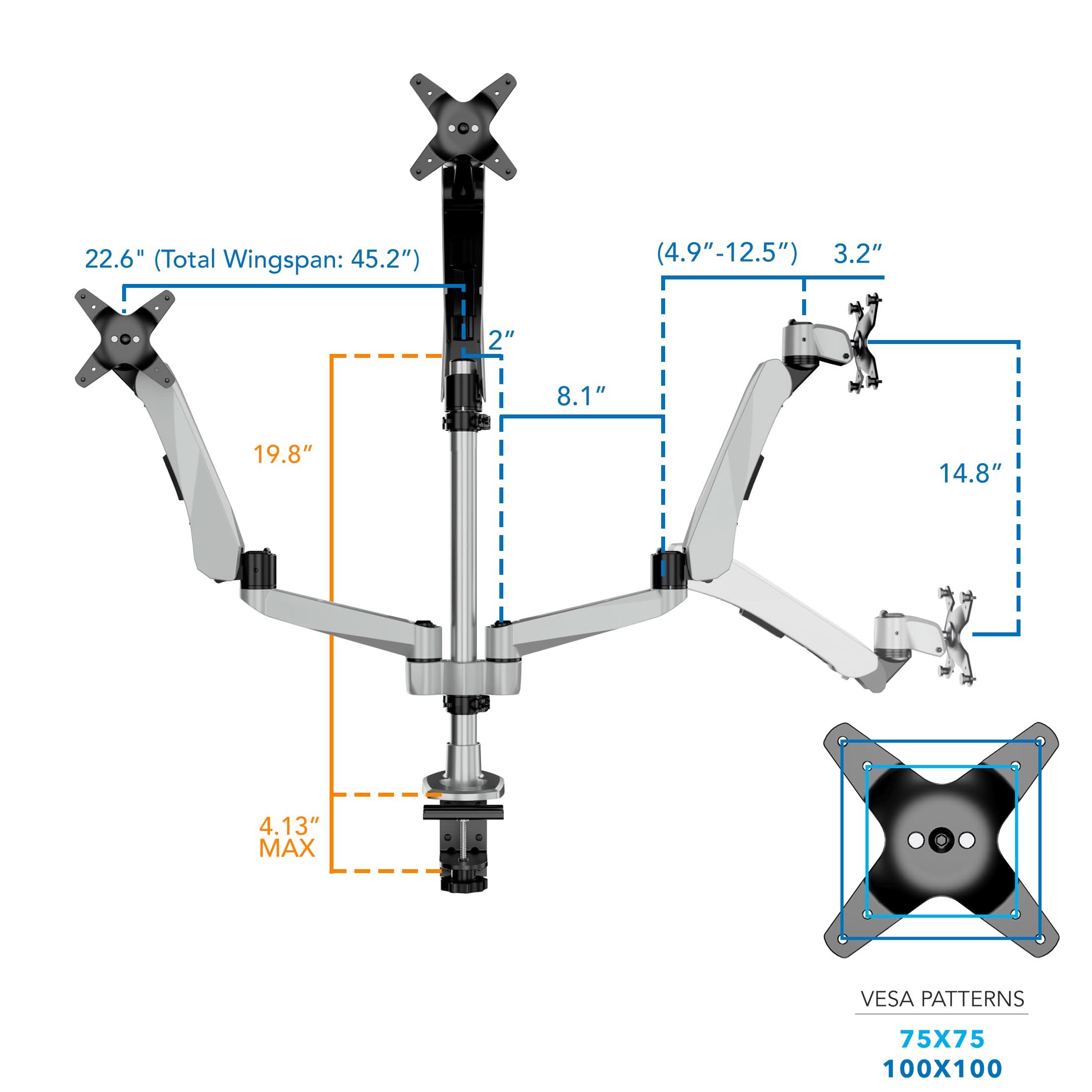 Triple Monitor Desk Mount – Gas Spring, 3×32