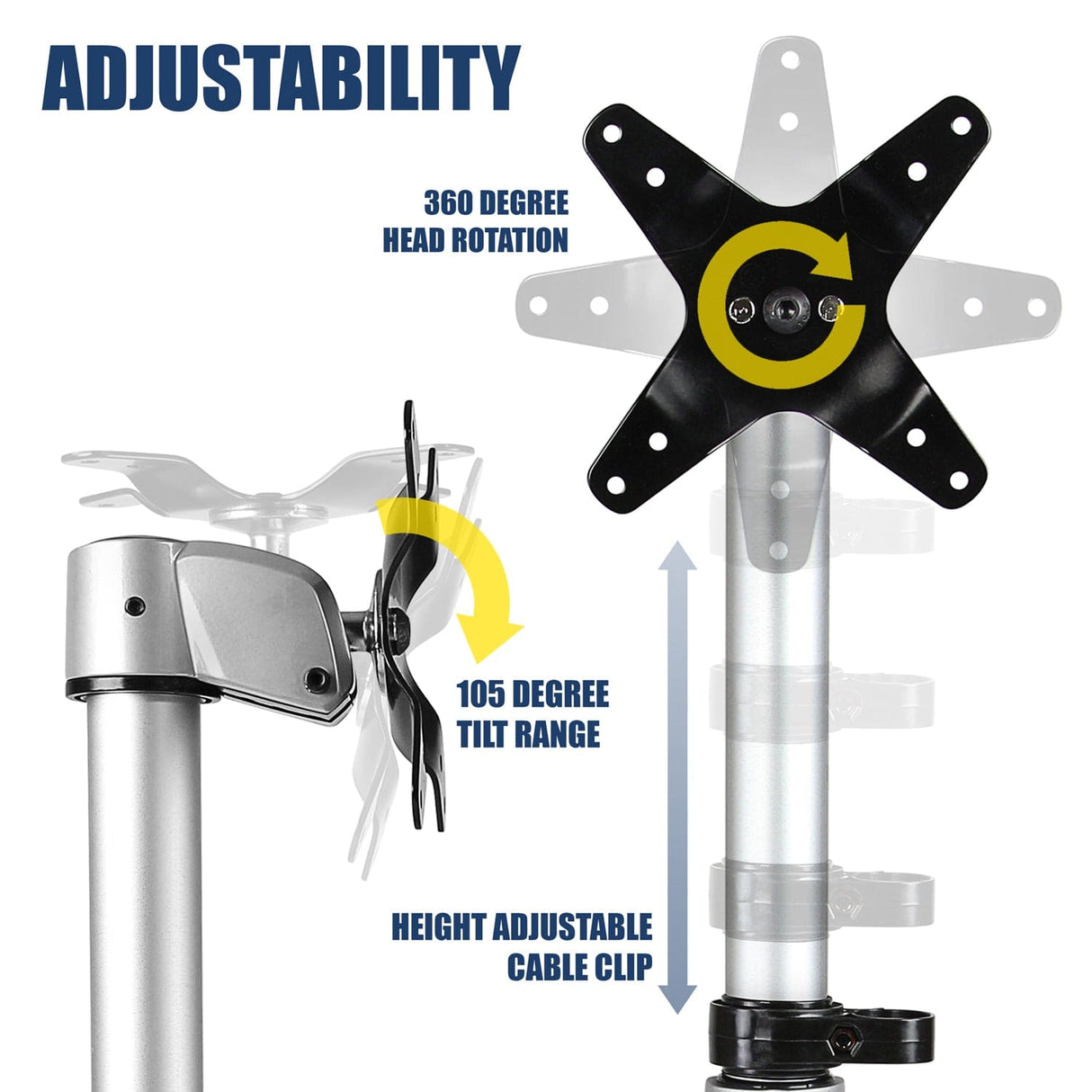 Silver Monitor Mount - Height Adjustable & Articulating Single Monitor Desk Mount - Mount-It! - MI-31111