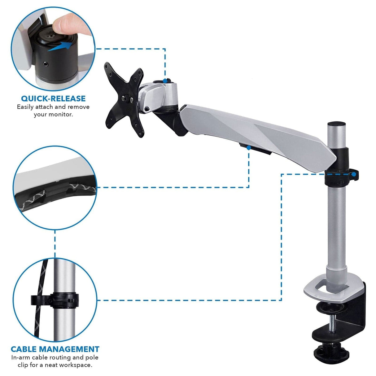 Silver Monitor Mount - Premium Single Monitor Desk Mount - Mount-It! - MI-34116