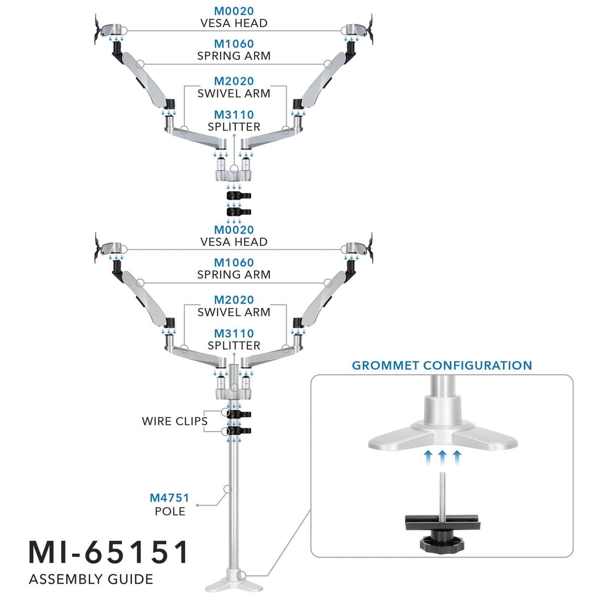 Silver Monitor Mount - Quad Monitor Desk Mount - Mount-It! - MI-65151