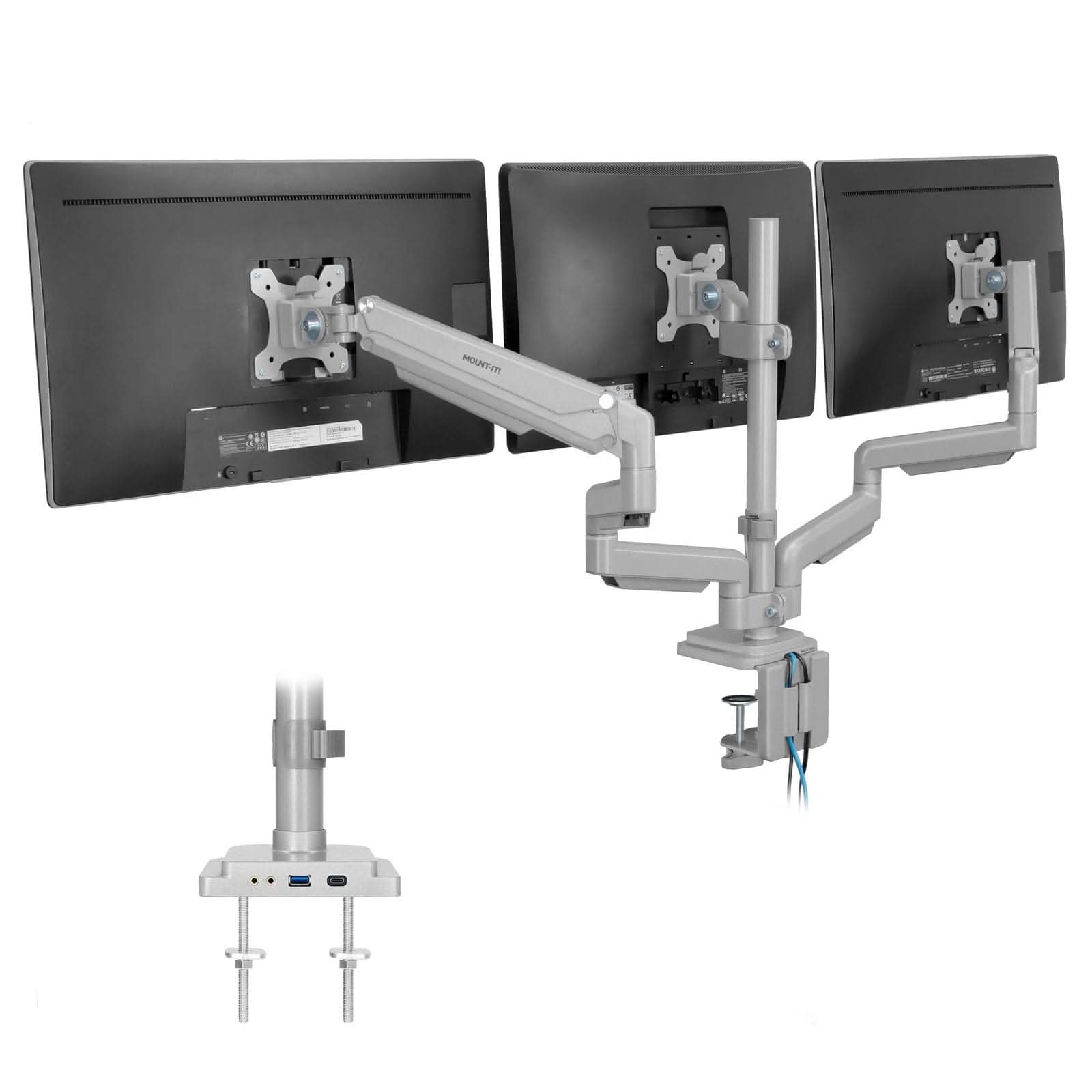 Mount-It! Triple Monitor Desk Mount w/ USB, USB-C & Audio Ports - Thumbnail 3