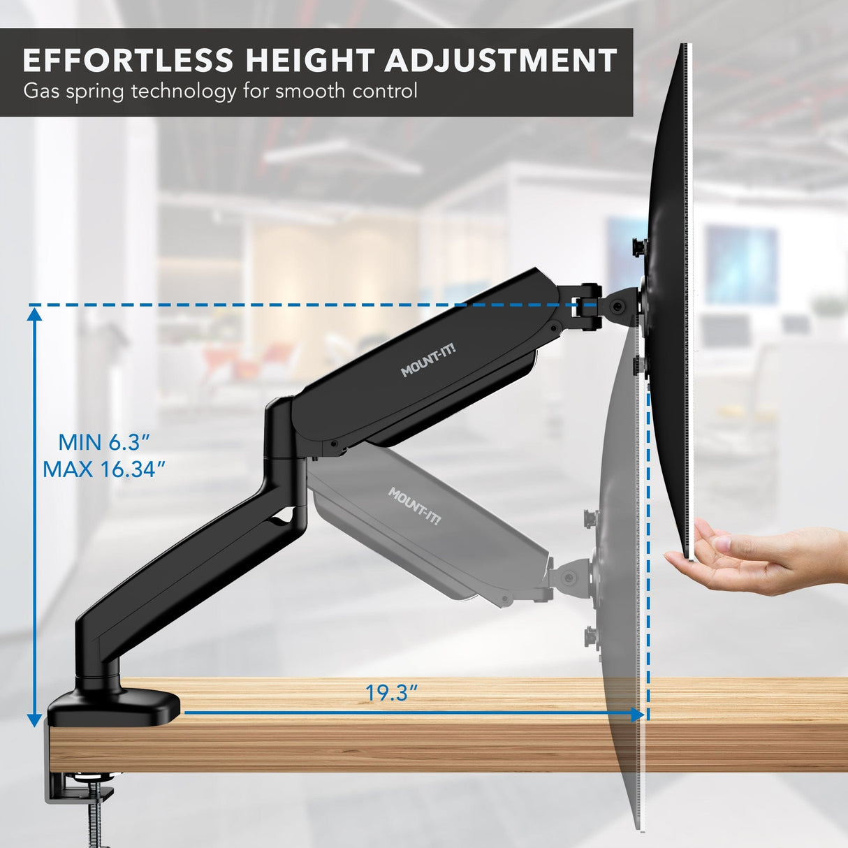 Monitor Mount - Single Monitor Desk Mount with Gas Spring Arm - Mount-It! - MI-1881BLK