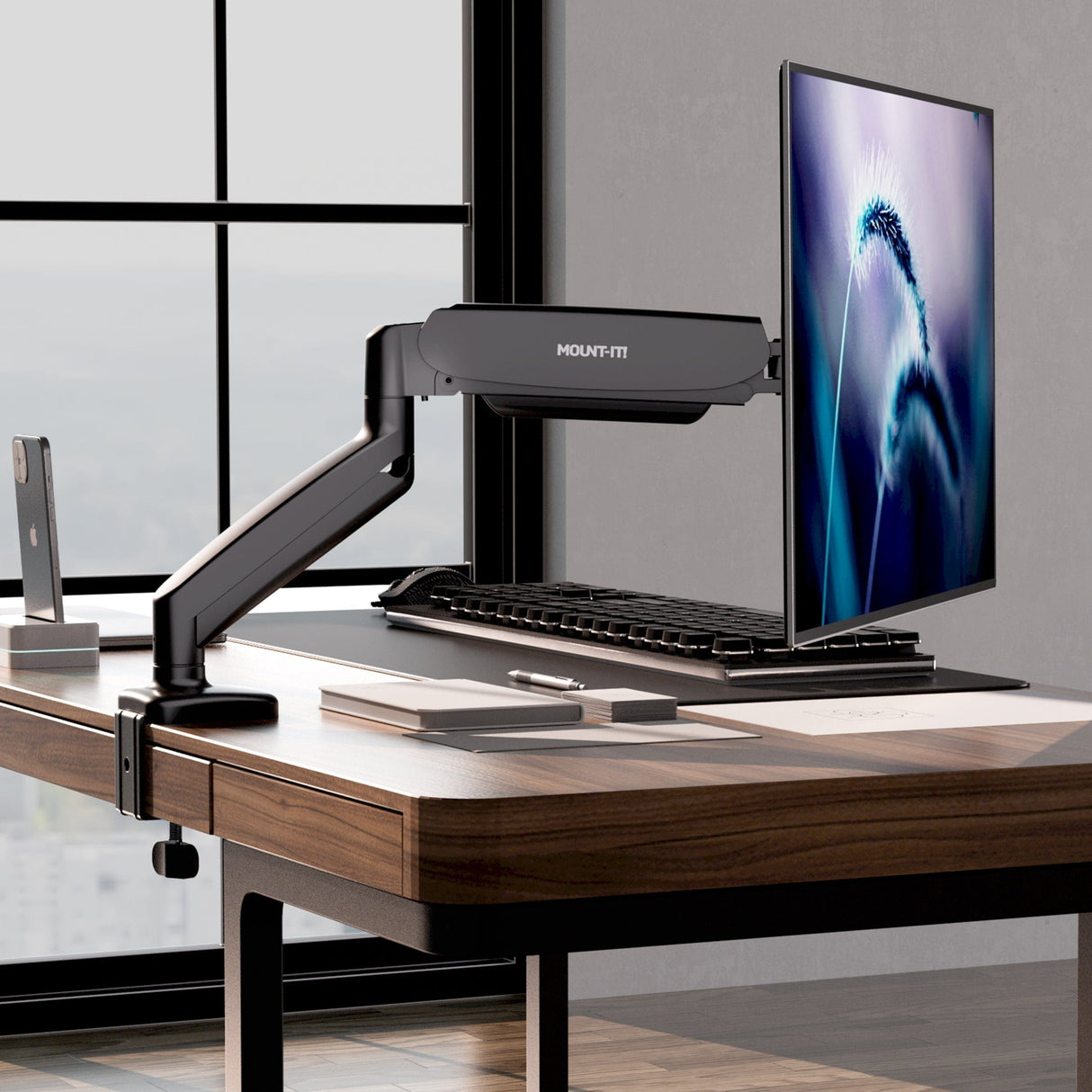 Monitor Mount - Single Monitor Desk Mount with Gas Spring Arm - Mount-It! - MI-1881BLK