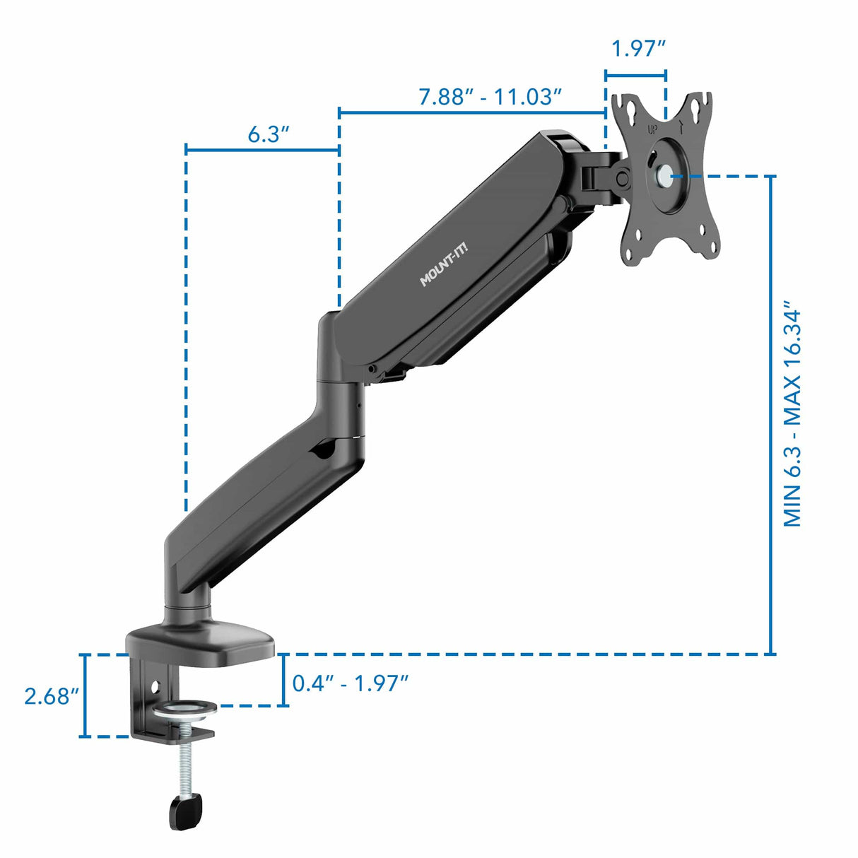 Monitor Mount - Single Monitor Desk Mount with Gas Spring Arm - Mount-It! - MI-1881BLK