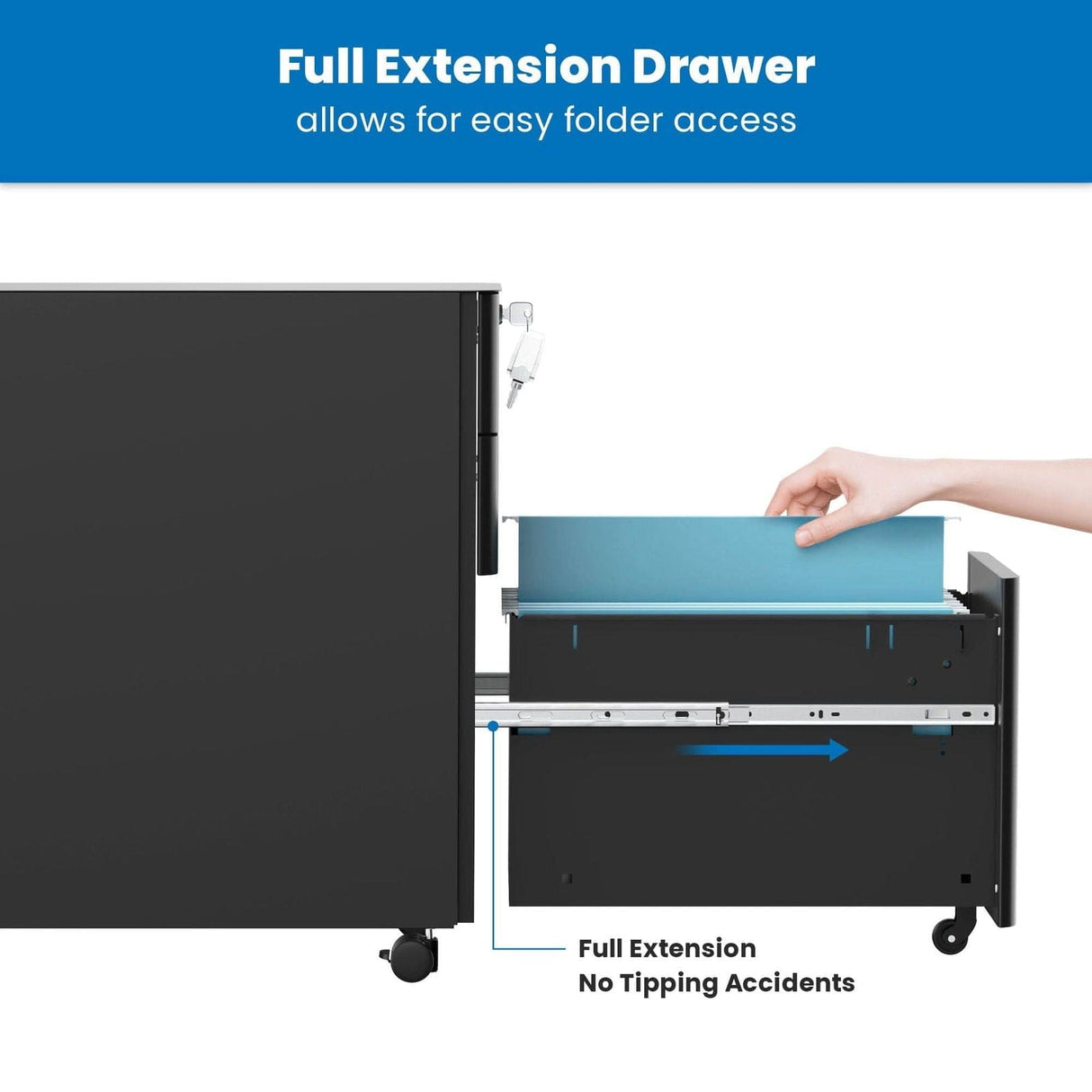 File Cabinet - Slim Rolling File Cabinet with 3 Drawers - Mount-It! -