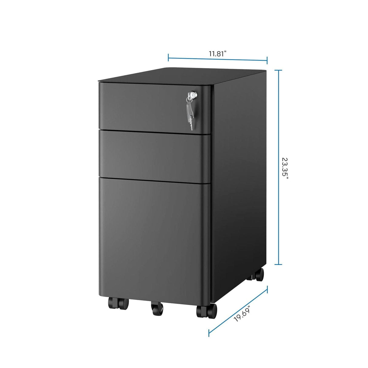 File Cabinet - Slim Rolling File Cabinet with 3 Drawers - Mount-It! -