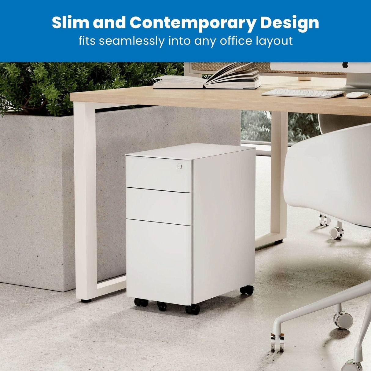 File Cabinet - Slim Rolling File Cabinet with 3 Drawers - Mount-It! -