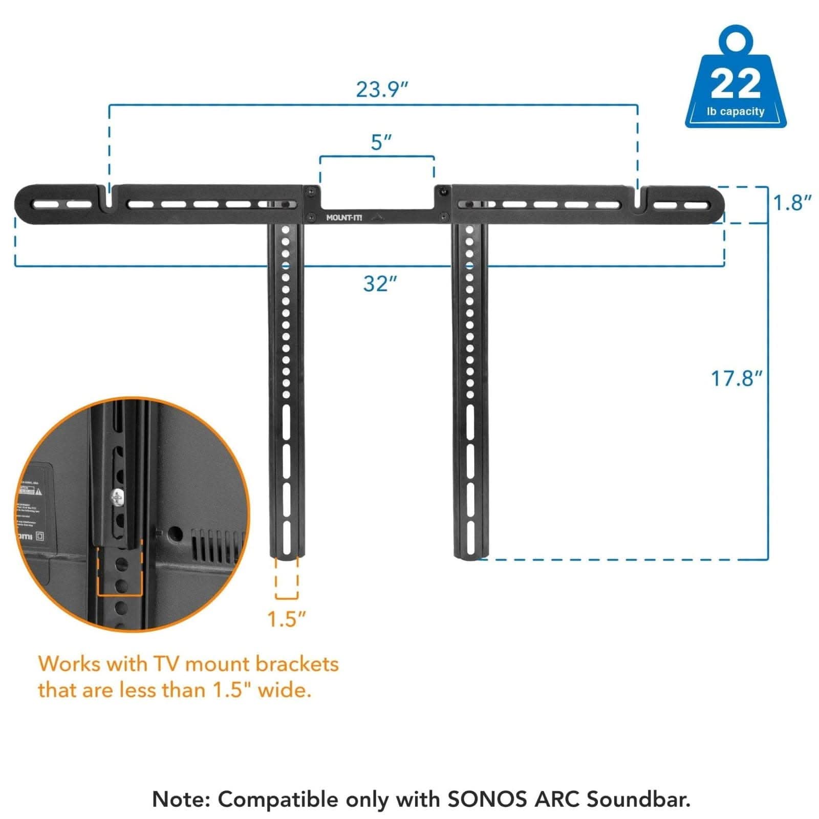 Mount-It! Sonos Arc Sound Bar TV Mounting Bracket | MI-SB52