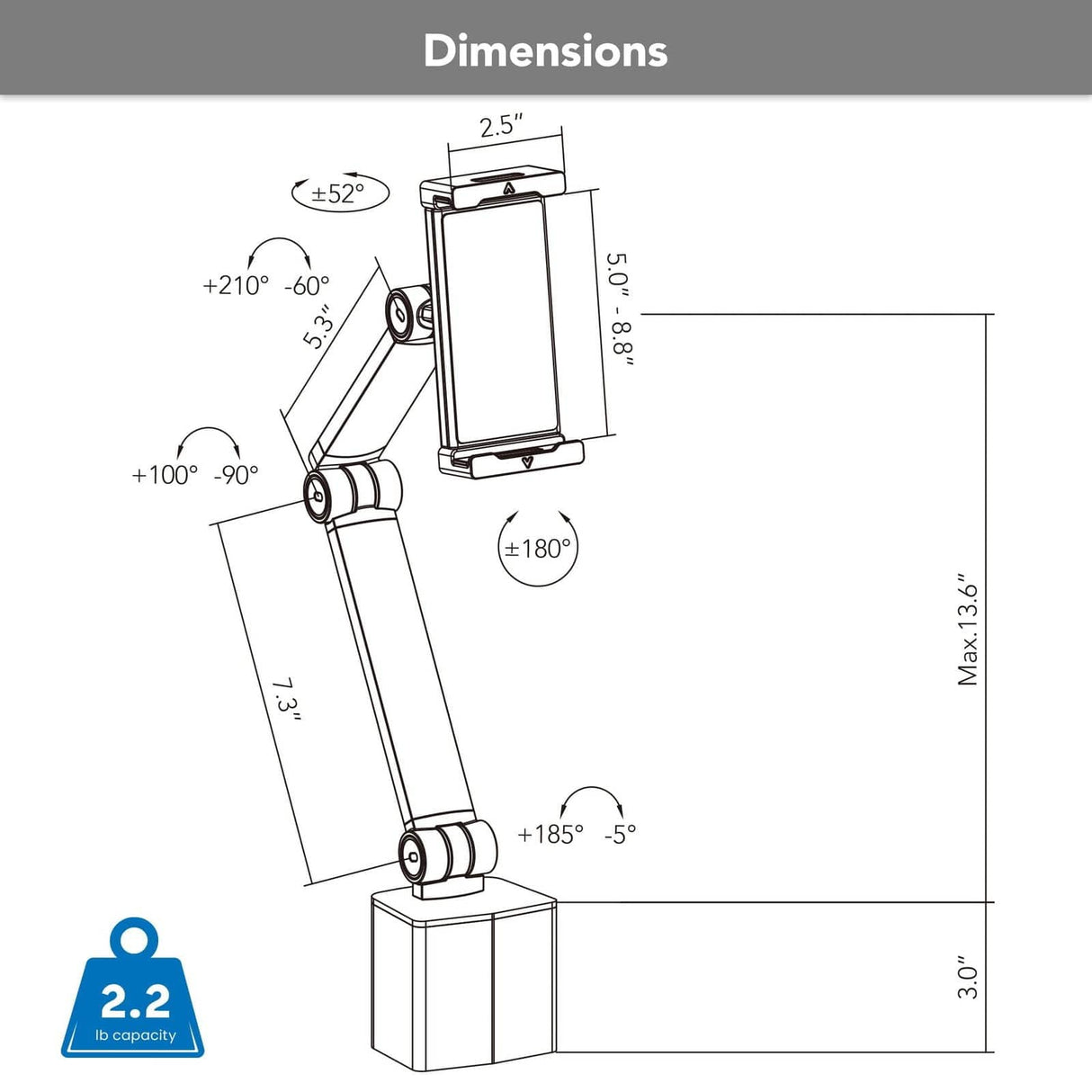 Tablet Mount - Tablet Arm for MedHub Mobile Workstations - Mount-It! - MI-16008