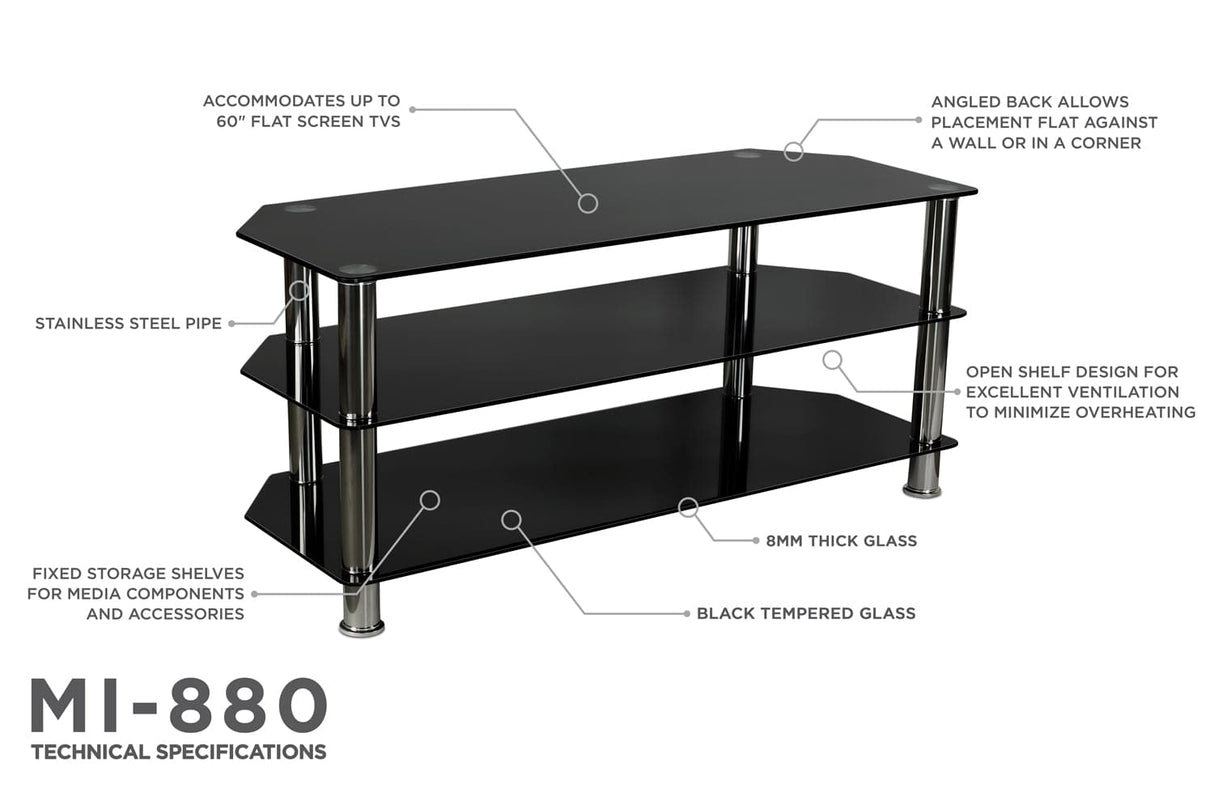 TV Stand - Three Tempered Glass Shelf TV Stand - Mount-It! - MI-880