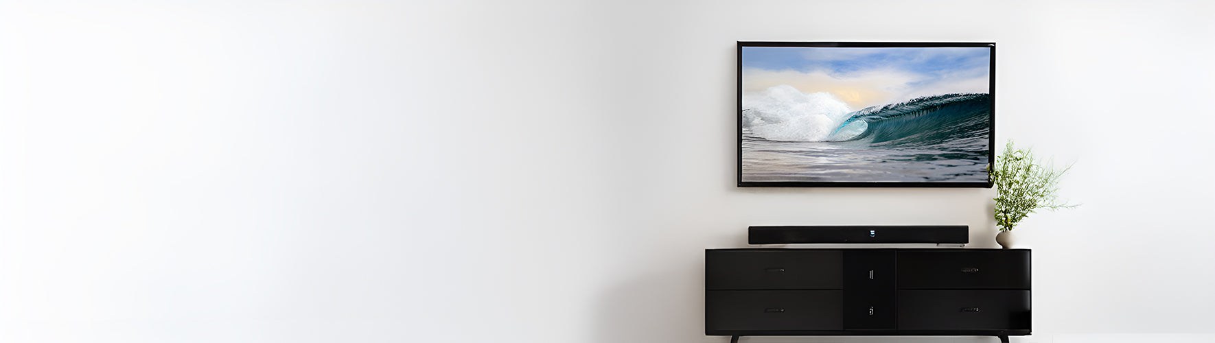 TV mounted on wall white white background
