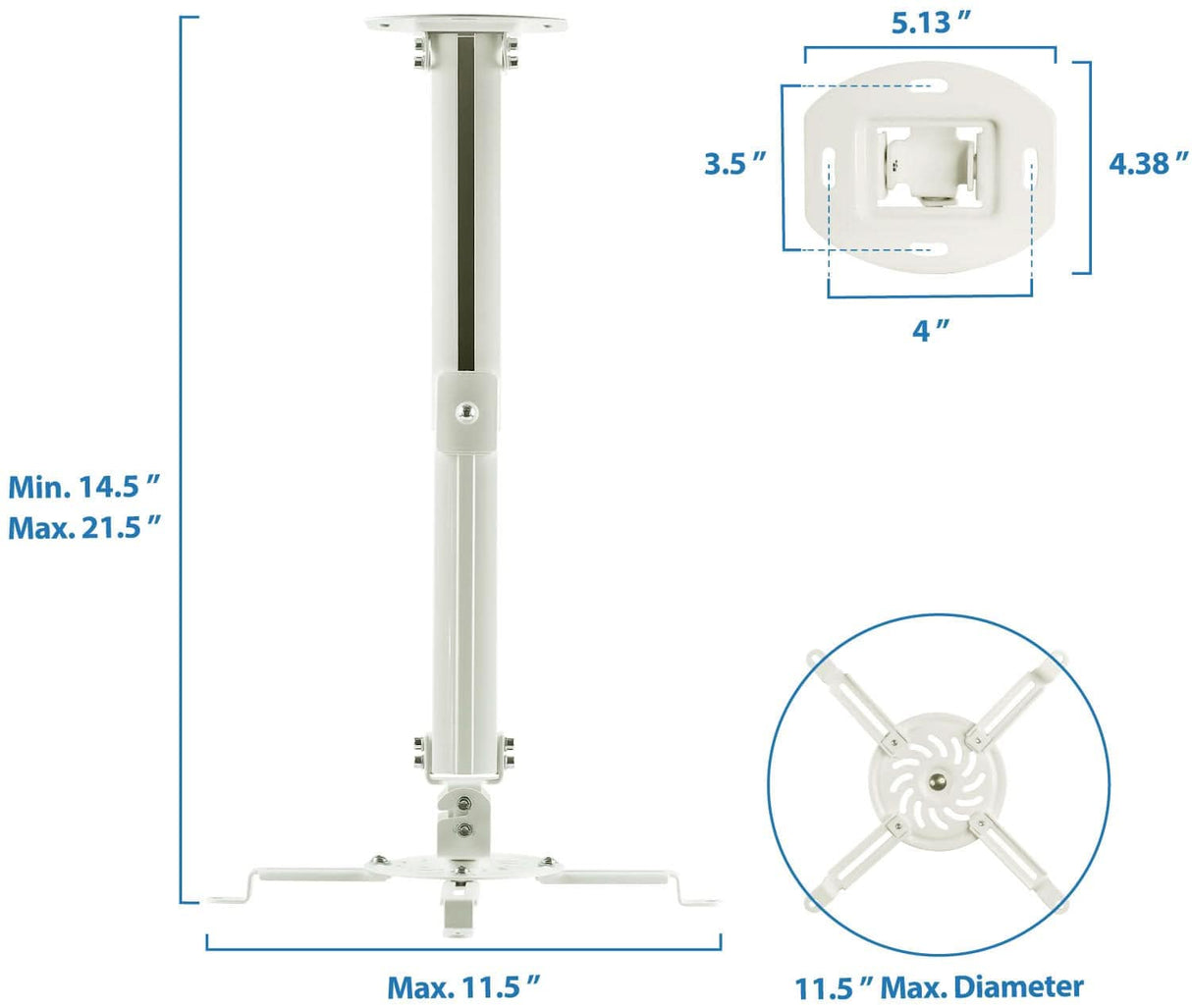 Projector Mount - Universal Projector Ceiling Mount - White - Mount-It! - MI-606B