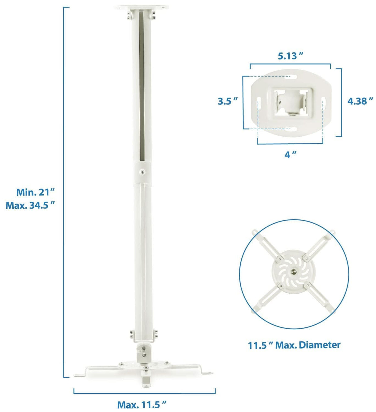 Projector Mount - Universal Projector Ceiling Mount - White - Mount-It! - MI-606L