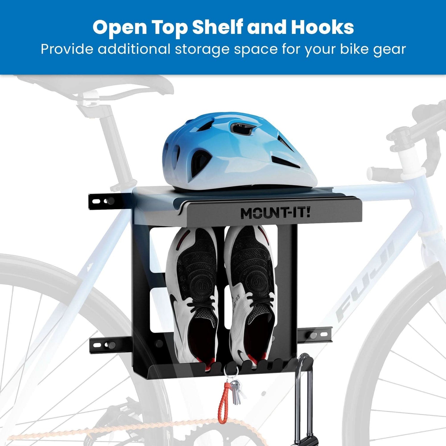 WheelsUp Series Bike Wall Mount with Shelf and Hooks