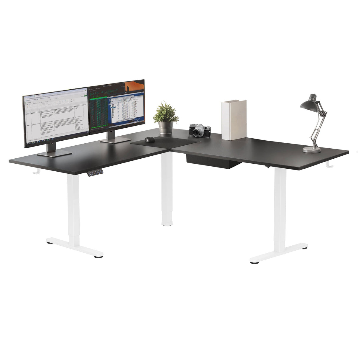 White / Black Standing Desk - XL Electric Height Adjustable Corner Standing Desk - Mount-It! - MI-15027