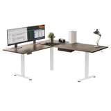 White / Brown Standing Desk - XL Electric Height Adjustable Corner Standing Desk - Mount-It! - MI-15028