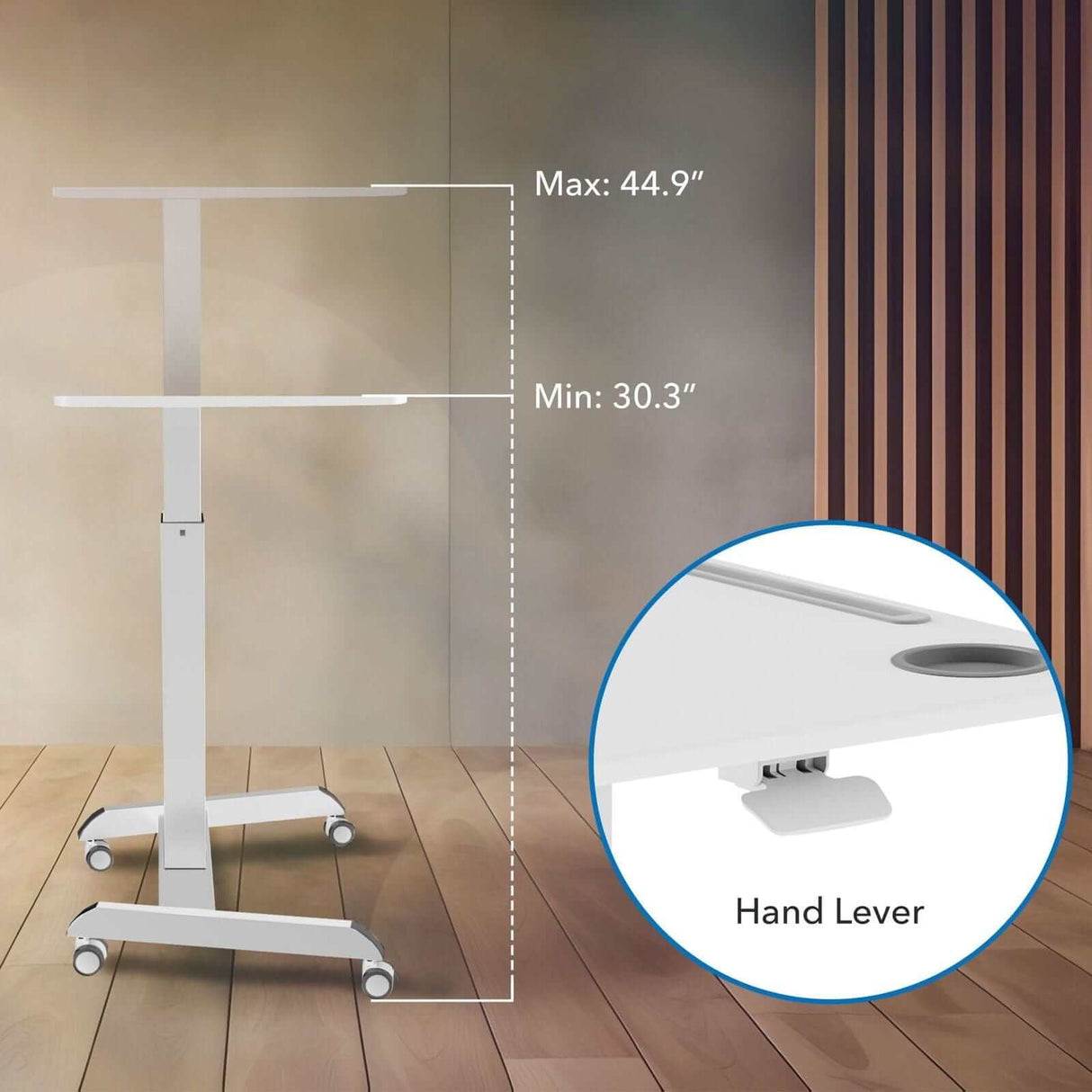 White Mobile Standing Desk - Sit-Stand Mobile Laptop Cart - Mount-It! - MI-7975