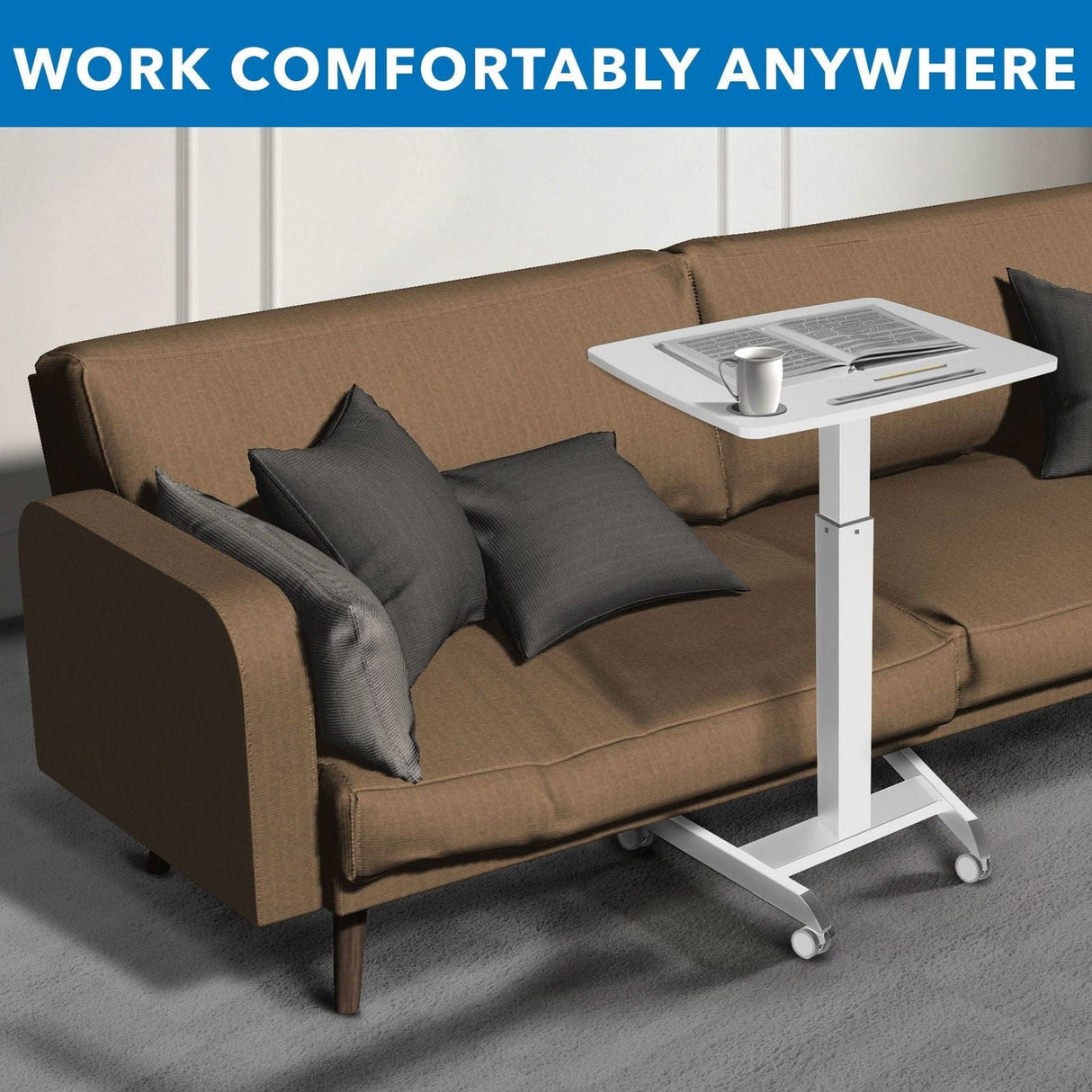 White Mobile Standing Desk - Sit-Stand Mobile Laptop Cart - Mount-It! - MI-7975