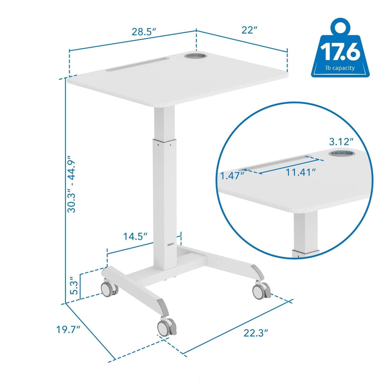 White Mobile Standing Desk - Sit-Stand Mobile Laptop Cart - Mount-It! - MI-7975