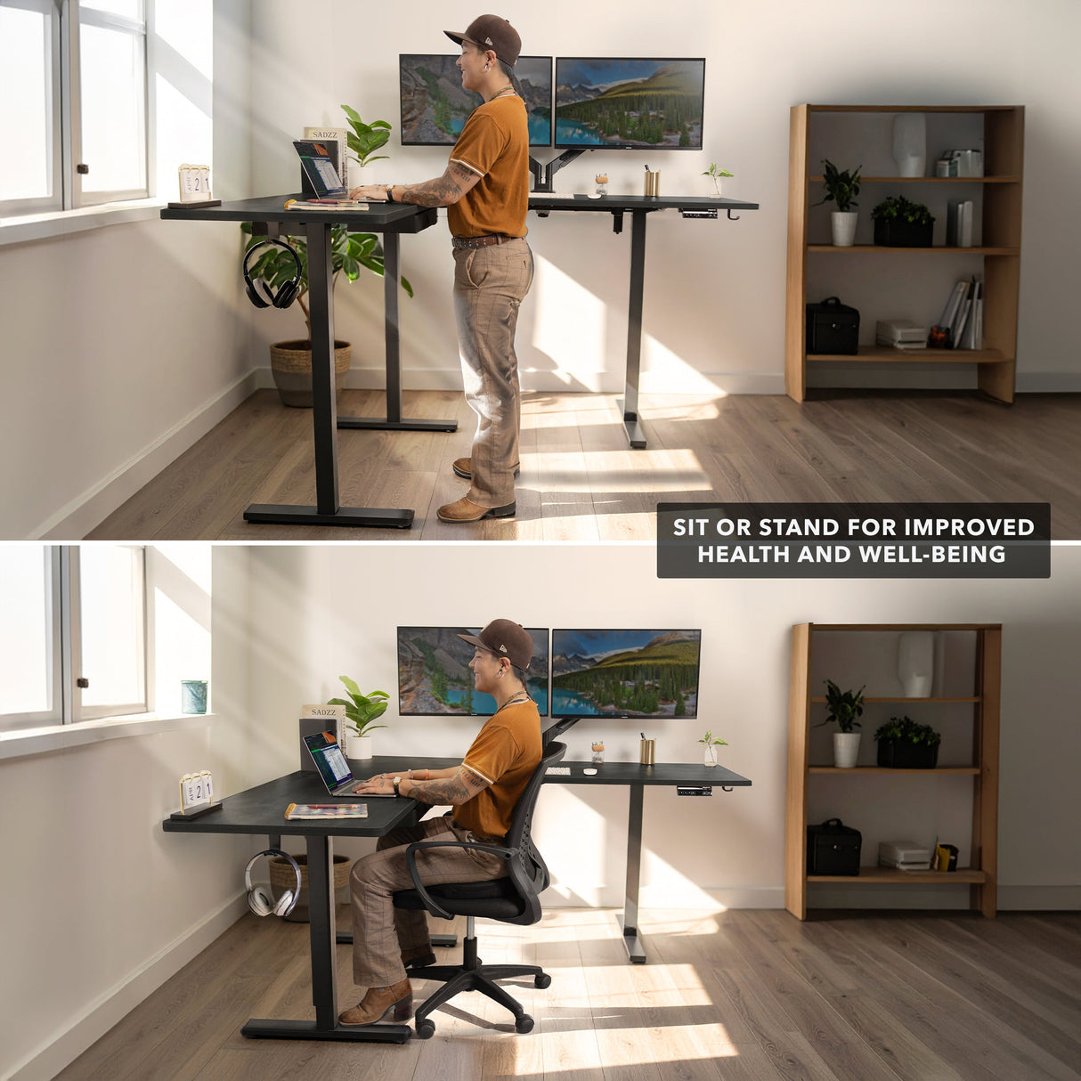 Standing Desk - XL Electric Height Adjustable Corner Standing Desk - Mount-It! -