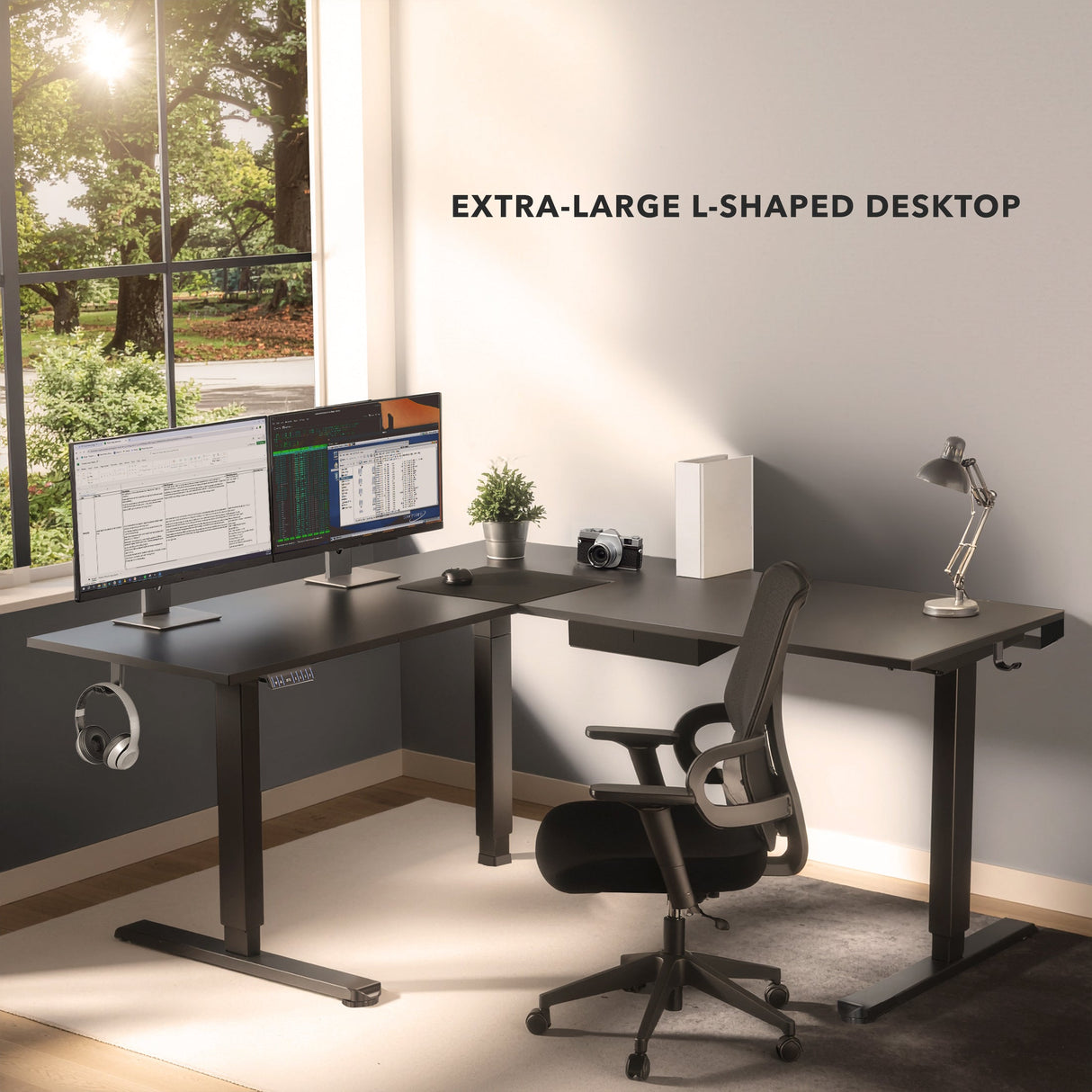 Standing Desk - XL Electric Height Adjustable Corner Standing Desk - Mount-It! -