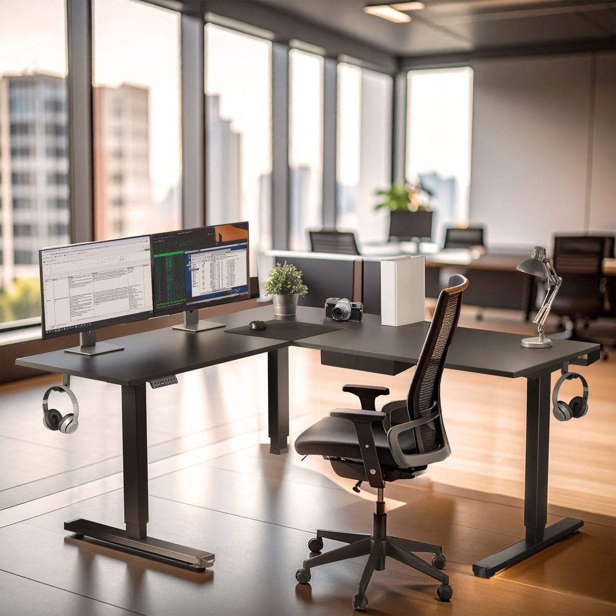 Standing Desk - XL Electric Height Adjustable Corner Standing Desk - Mount-It! -