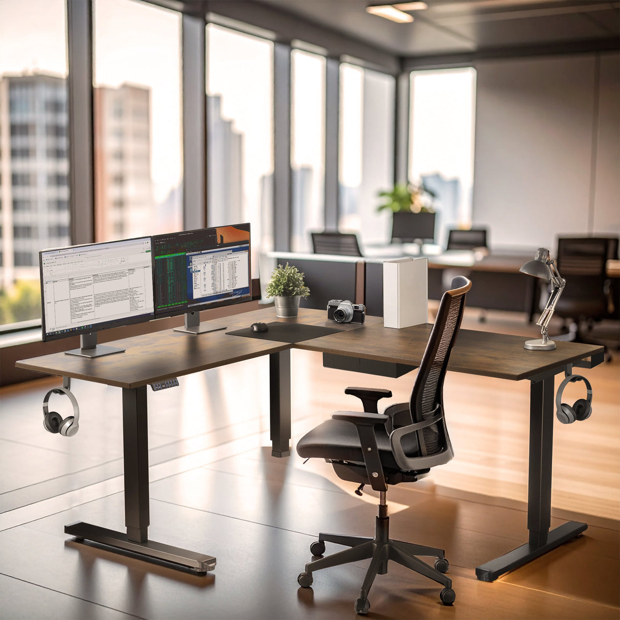 Standing Desk - XL Electric Height Adjustable Corner Standing Desk - Mount-It! -