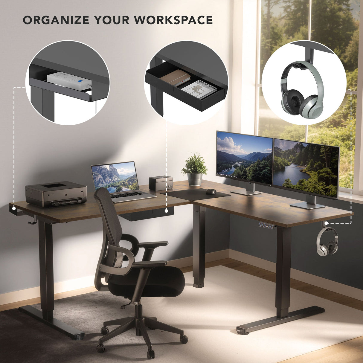 Standing Desk - XL Electric Height Adjustable Corner Standing Desk - Mount-It! -