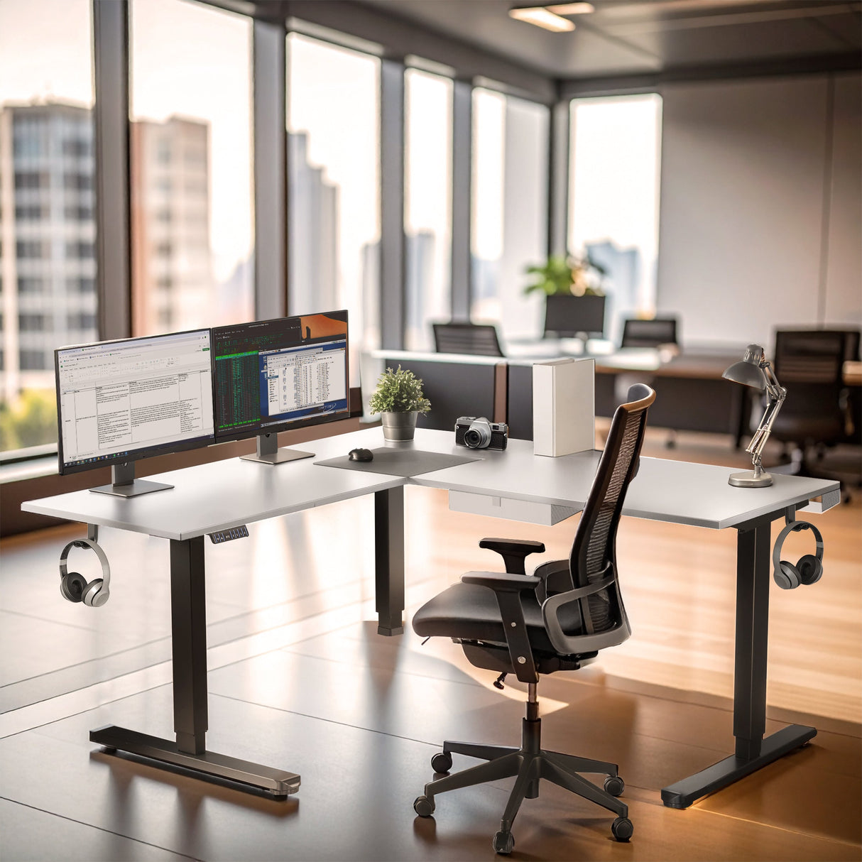 Standing Desk - XL Electric Height Adjustable Corner Standing Desk - Mount-It! -