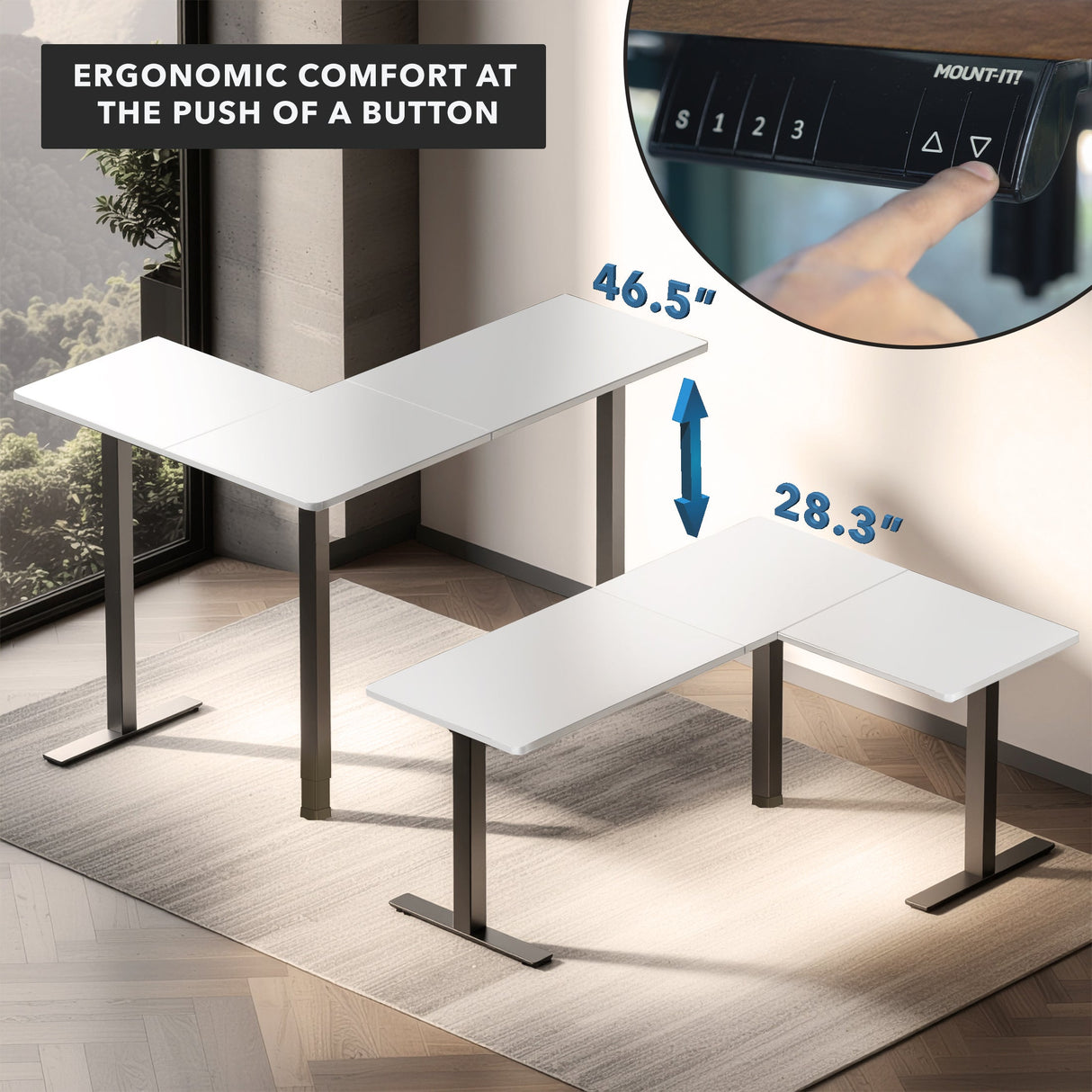 Standing Desk - XL Electric Height Adjustable Corner Standing Desk - Mount-It! -