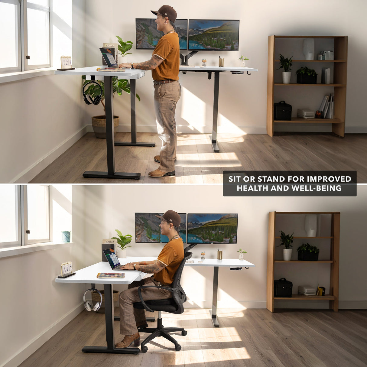 Standing Desk - XL Electric Height Adjustable Corner Standing Desk - Mount-It! -