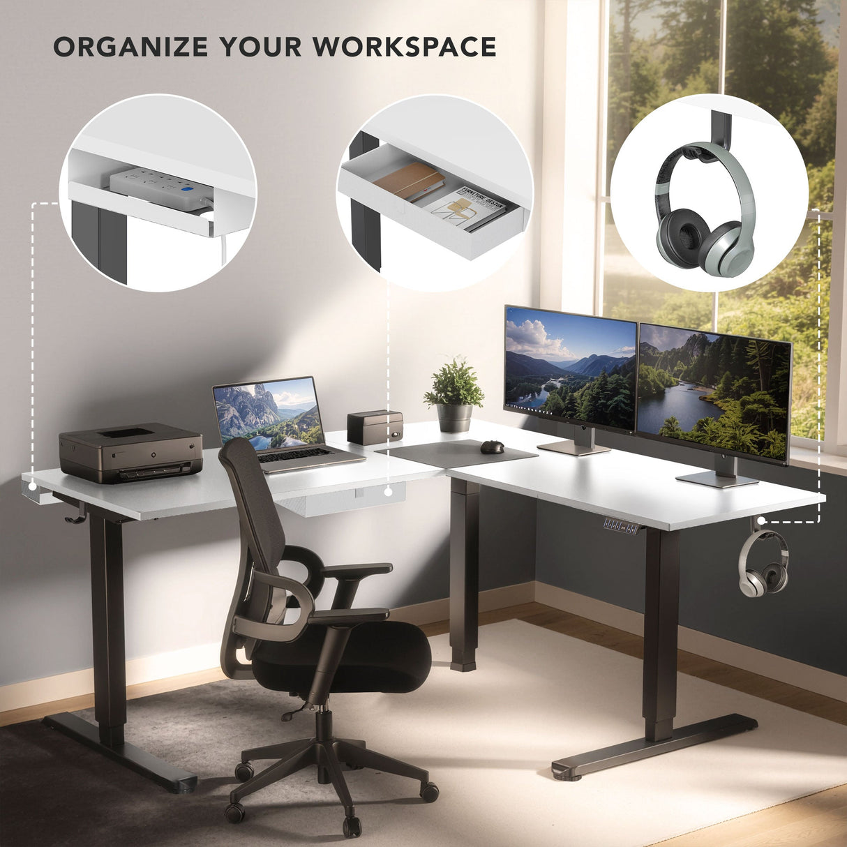Standing Desk - XL Electric Height Adjustable Corner Standing Desk - Mount-It! -