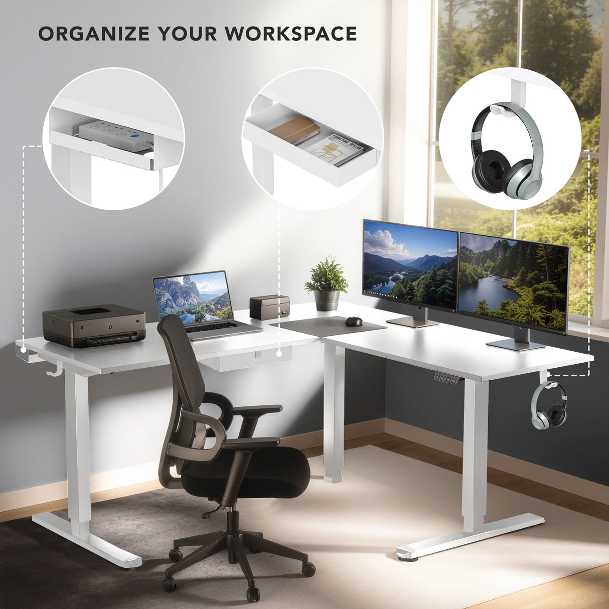 Standing Desk - XL Electric Height Adjustable Corner Standing Desk - Mount-It! -