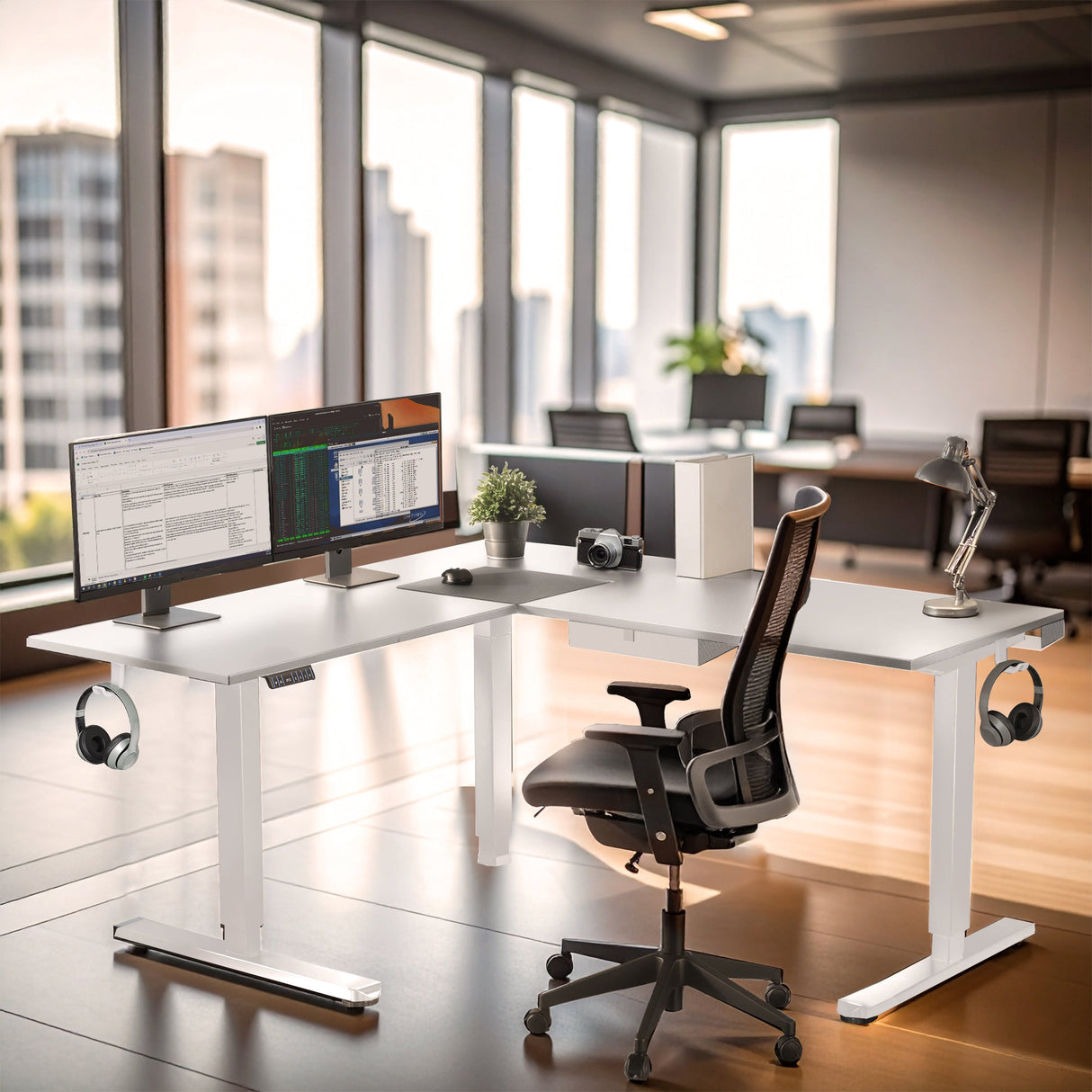 Standing Desk - XL Electric Height Adjustable Corner Standing Desk - Mount-It! -