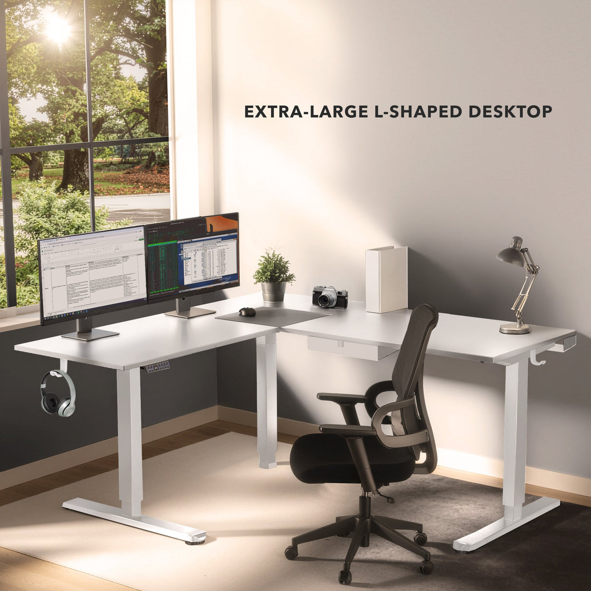 Standing Desk - XL Electric Height Adjustable Corner Standing Desk - Mount-It! -