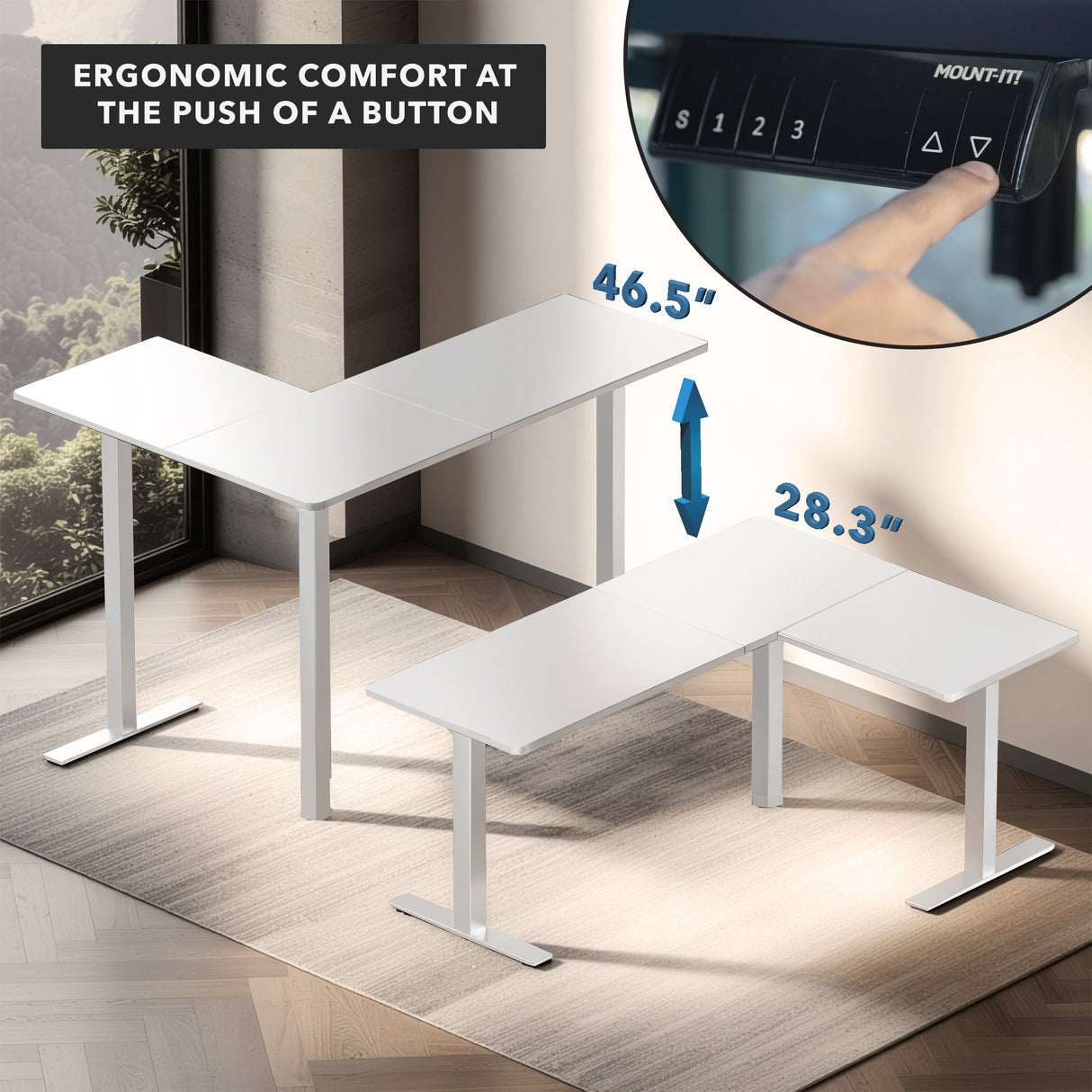 Standing Desk - XL Electric Height Adjustable Corner Standing Desk - Mount-It! -