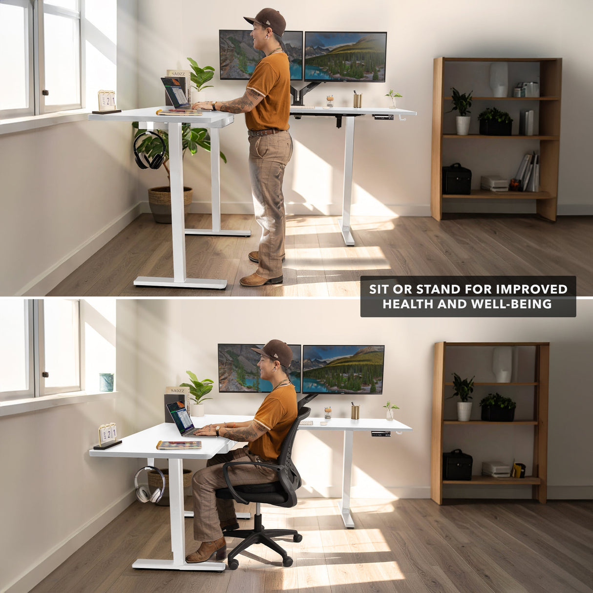 Standing Desk - XL Electric Height Adjustable Corner Standing Desk - Mount-It! -